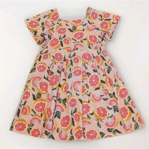 GB Girls Dress Short Sleeve Grapefruit Orange Citrus Print Square Neck Size 12